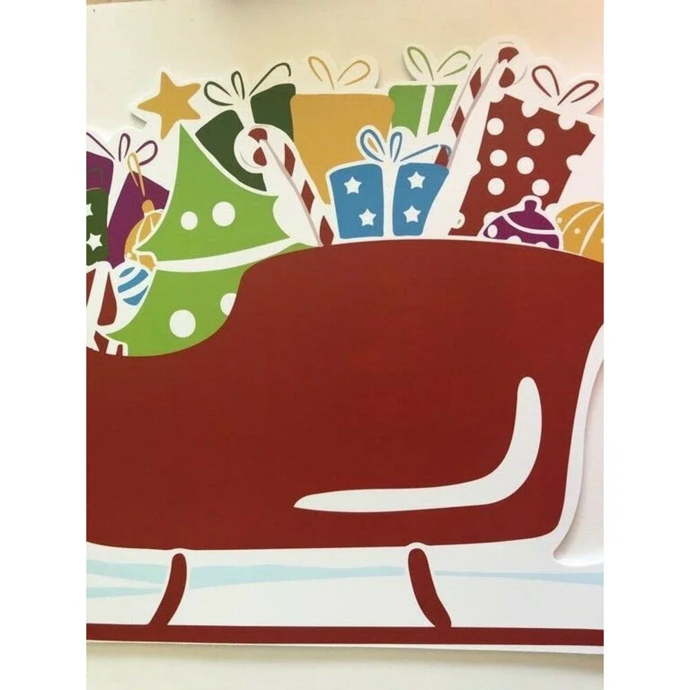 Christmas Santa Sleigh Sled Red Placemats Set of 4 Vinyl Foam Back Kids Table